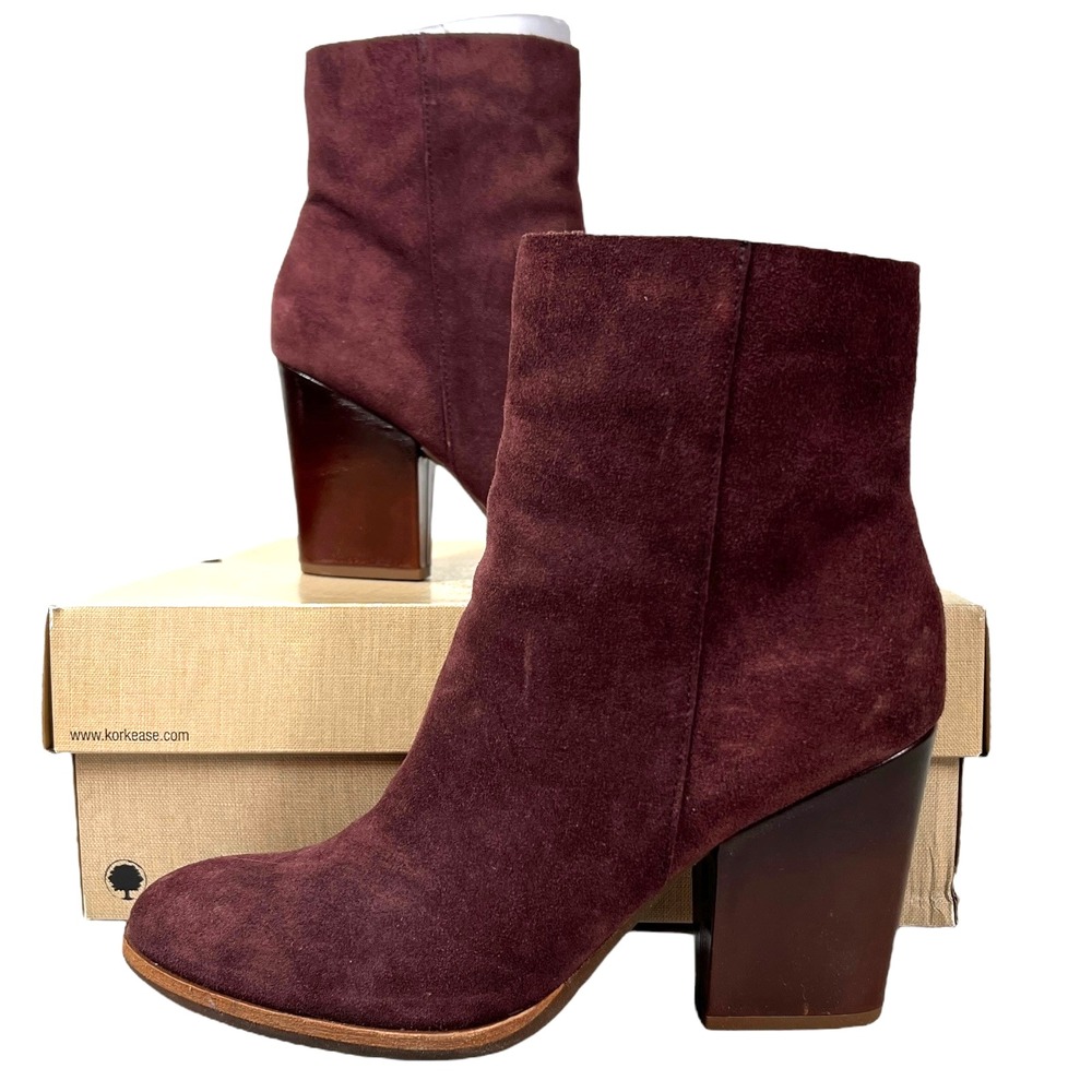 Kork-Ease Parr Booties Women 9 Burgundy Suede Zip Block Heel‎ Comfort Utility